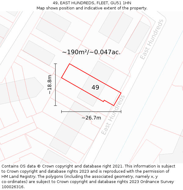49, EAST HUNDREDS, FLEET, GU51 1HN: Plot and title map