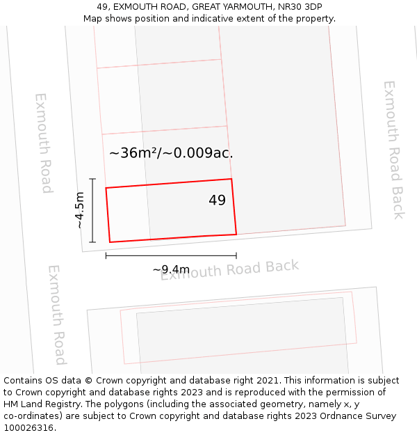 49, EXMOUTH ROAD, GREAT YARMOUTH, NR30 3DP: Plot and title map
