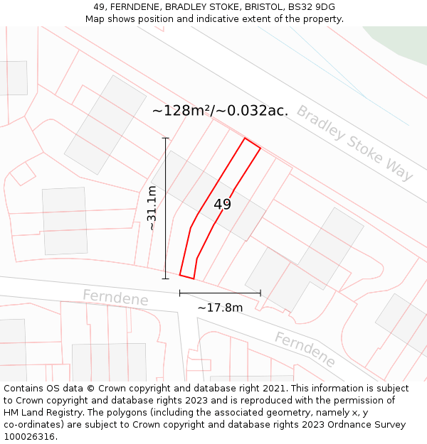49, FERNDENE, BRADLEY STOKE, BRISTOL, BS32 9DG: Plot and title map