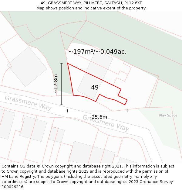 49, GRASSMERE WAY, PILLMERE, SALTASH, PL12 6XE: Plot and title map