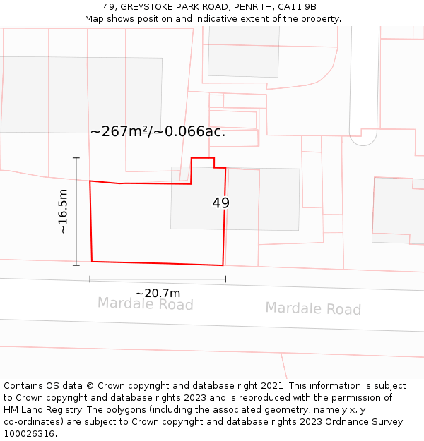 49, GREYSTOKE PARK ROAD, PENRITH, CA11 9BT: Plot and title map