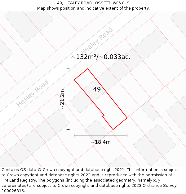 49, HEALEY ROAD, OSSETT, WF5 8LS: Plot and title map
