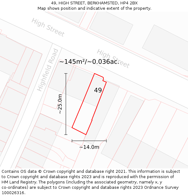 49, HIGH STREET, BERKHAMSTED, HP4 2BX: Plot and title map