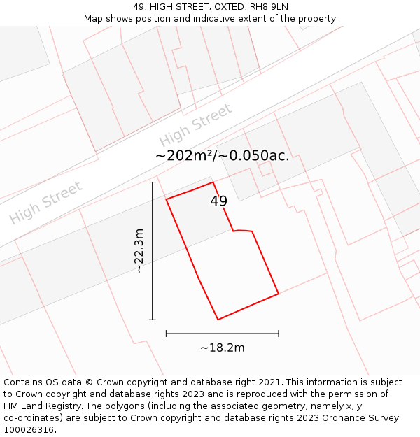 49, HIGH STREET, OXTED, RH8 9LN: Plot and title map
