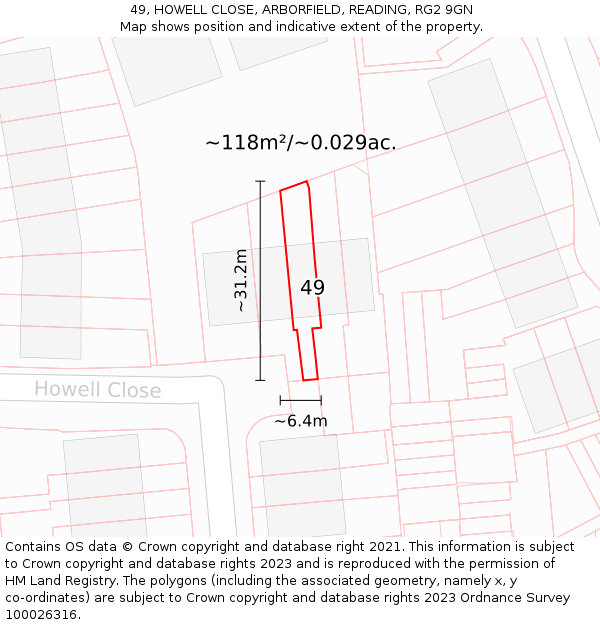 49, HOWELL CLOSE, ARBORFIELD, READING, RG2 9GN: Plot and title map