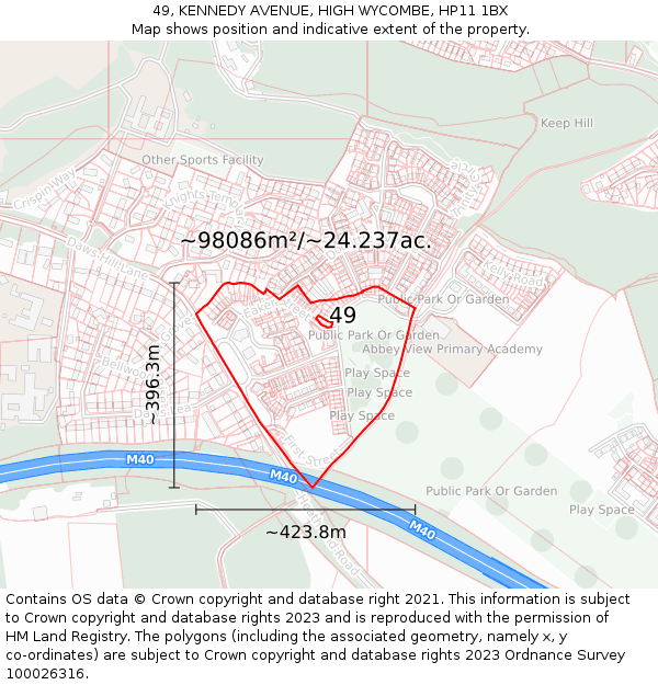 49, KENNEDY AVENUE, HIGH WYCOMBE, HP11 1BX: Plot and title map