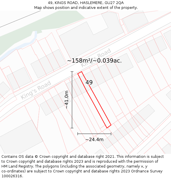 49, KINGS ROAD, HASLEMERE, GU27 2QA: Plot and title map