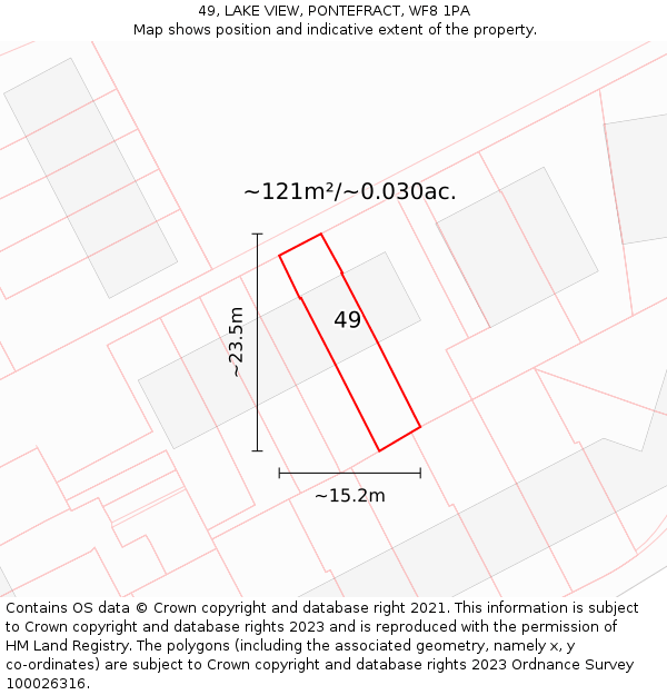 49, LAKE VIEW, PONTEFRACT, WF8 1PA: Plot and title map