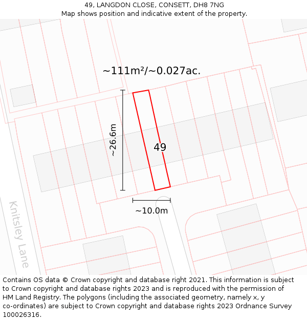 49, LANGDON CLOSE, CONSETT, DH8 7NG: Plot and title map