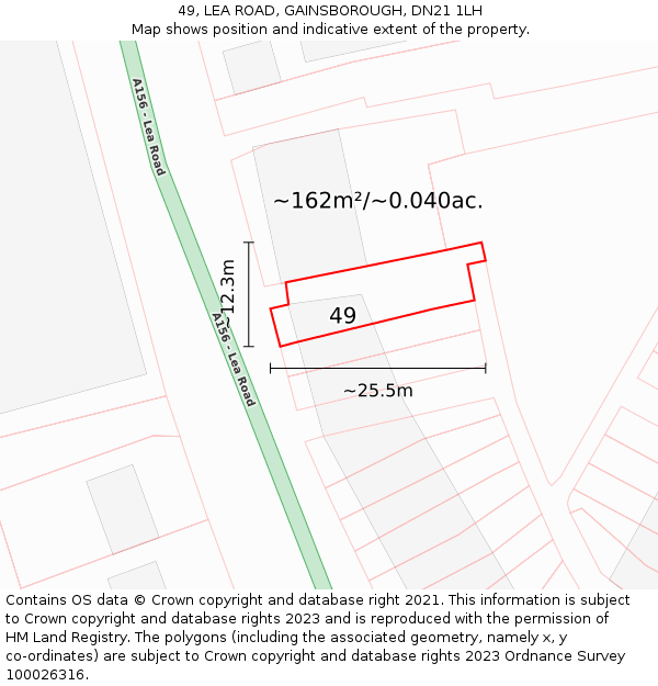 49, LEA ROAD, GAINSBOROUGH, DN21 1LH: Plot and title map