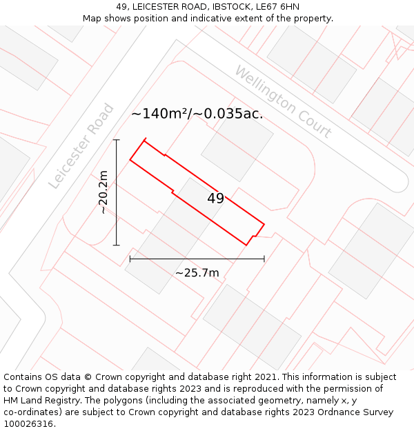 49, LEICESTER ROAD, IBSTOCK, LE67 6HN: Plot and title map
