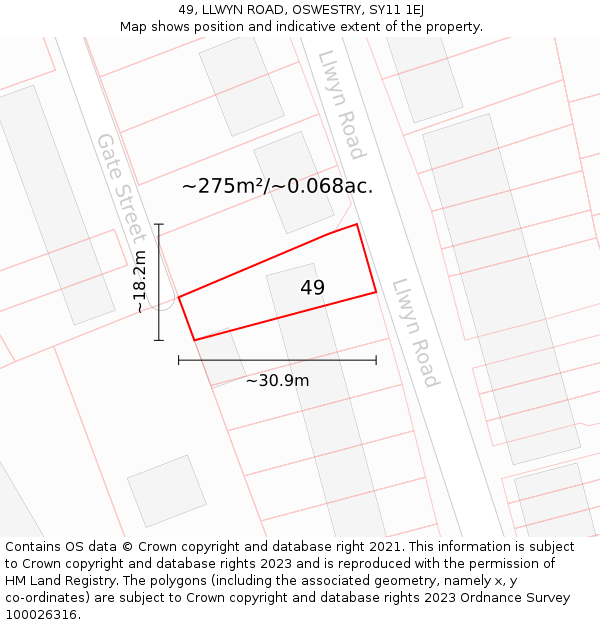 49, LLWYN ROAD, OSWESTRY, SY11 1EJ: Plot and title map