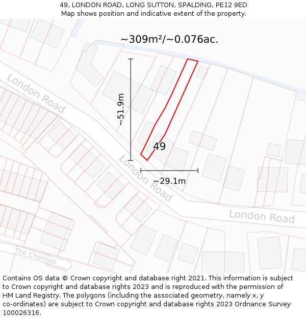 49, LONDON ROAD, LONG SUTTON, SPALDING, PE12 9ED: Plot and title map