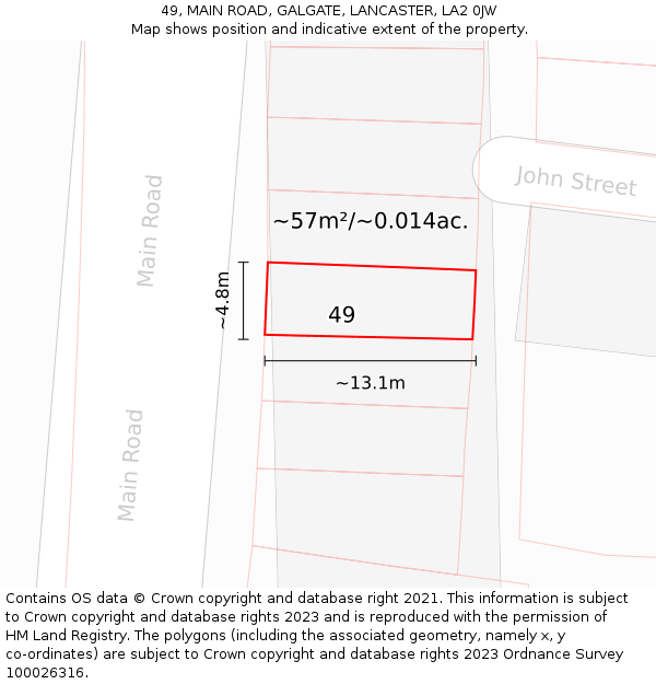 49, MAIN ROAD, GALGATE, LANCASTER, LA2 0JW: Plot and title map