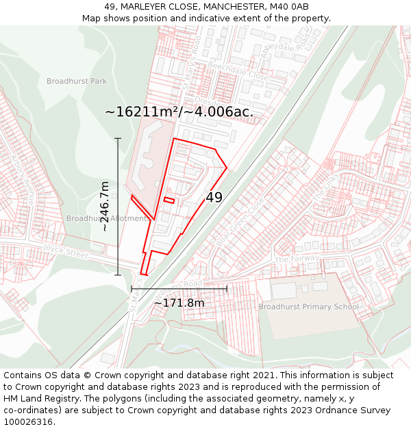 49, MARLEYER CLOSE, MANCHESTER, M40 0AB: Plot and title map