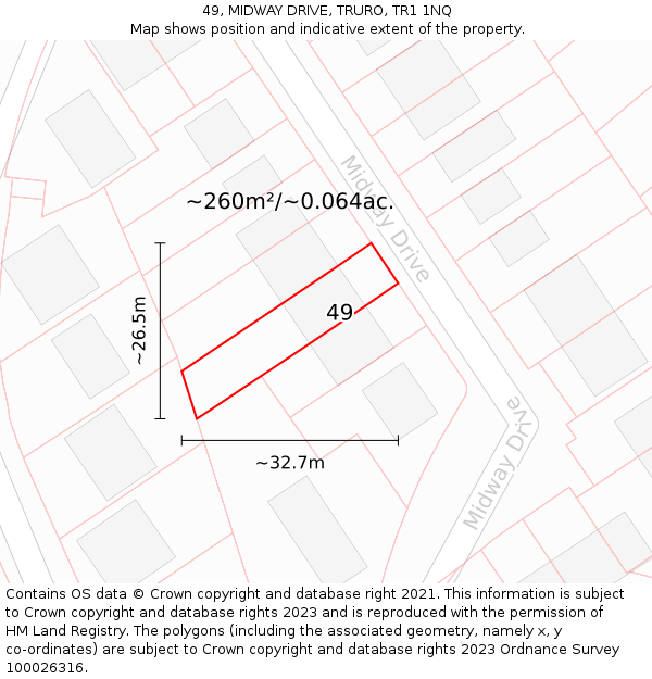 49, MIDWAY DRIVE, TRURO, TR1 1NQ: Plot and title map