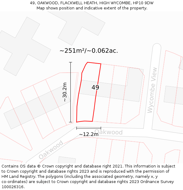 49, OAKWOOD, FLACKWELL HEATH, HIGH WYCOMBE, HP10 9DW: Plot and title map