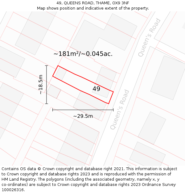 49, QUEENS ROAD, THAME, OX9 3NF: Plot and title map