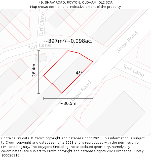 49, SHAW ROAD, ROYTON, OLDHAM, OL2 6DA: Plot and title map