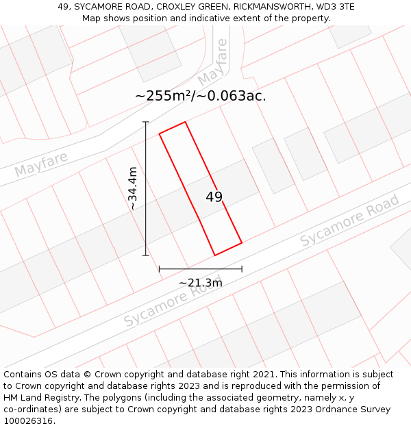 49, SYCAMORE ROAD, CROXLEY GREEN, RICKMANSWORTH, WD3 3TE: Plot and title map