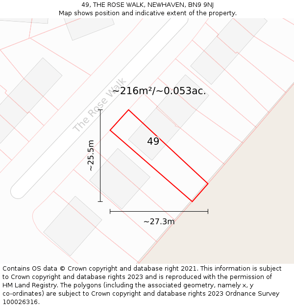 49, THE ROSE WALK, NEWHAVEN, BN9 9NJ: Plot and title map
