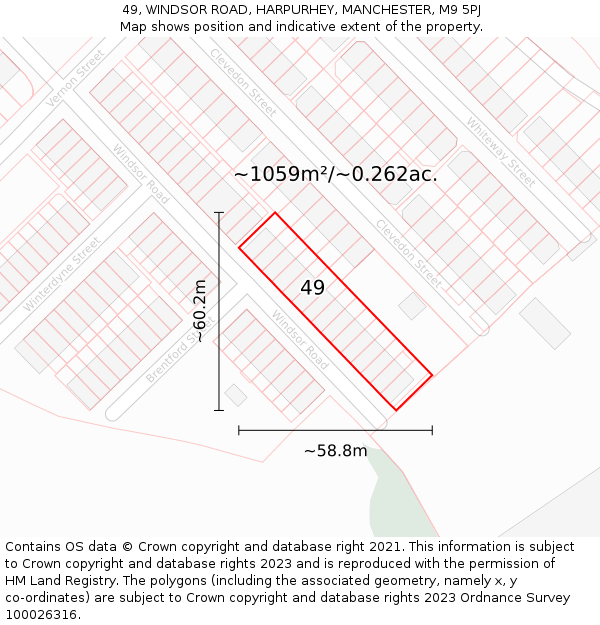 49, WINDSOR ROAD, HARPURHEY, MANCHESTER, M9 5PJ: Plot and title map