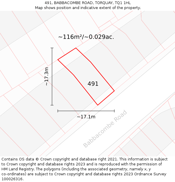 491, BABBACOMBE ROAD, TORQUAY, TQ1 1HL: Plot and title map