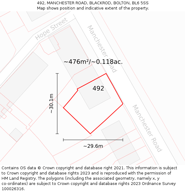 492, MANCHESTER ROAD, BLACKROD, BOLTON, BL6 5SS: Plot and title map