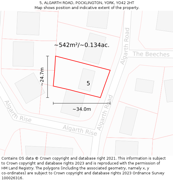 5, ALGARTH ROAD, POCKLINGTON, YORK, YO42 2HT: Plot and title map