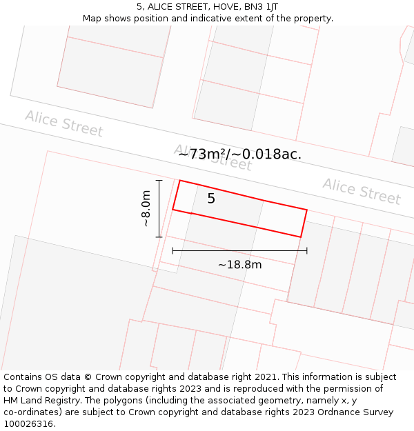 5, ALICE STREET, HOVE, BN3 1JT: Plot and title map