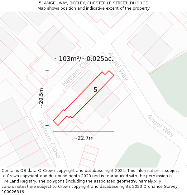 5, ANGEL WAY, BIRTLEY, CHESTER LE STREET, DH3 1GD: Plot and title map