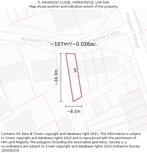 5, ASHWOOD CLOSE, HORNCASTLE, LN9 5HA: Plot and title map
