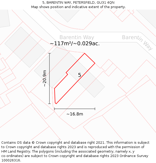 5, BARENTIN WAY, PETERSFIELD, GU31 4QN: Plot and title map