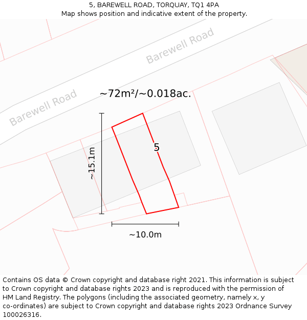 5, BAREWELL ROAD, TORQUAY, TQ1 4PA: Plot and title map
