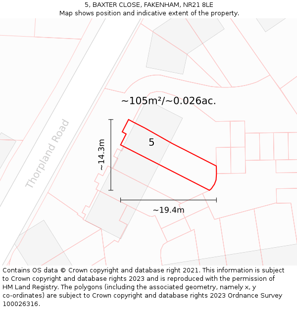 5, BAXTER CLOSE, FAKENHAM, NR21 8LE: Plot and title map