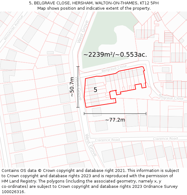 5, BELGRAVE CLOSE, HERSHAM, WALTON-ON-THAMES, KT12 5PH: Plot and title map