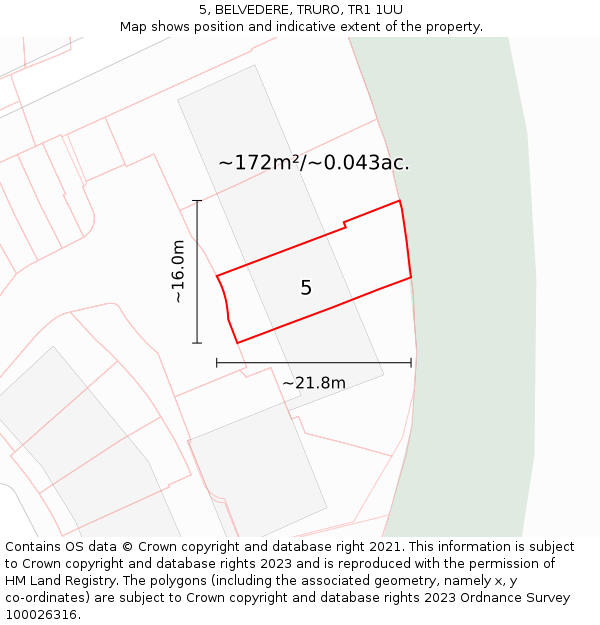 5, BELVEDERE, TRURO, TR1 1UU: Plot and title map