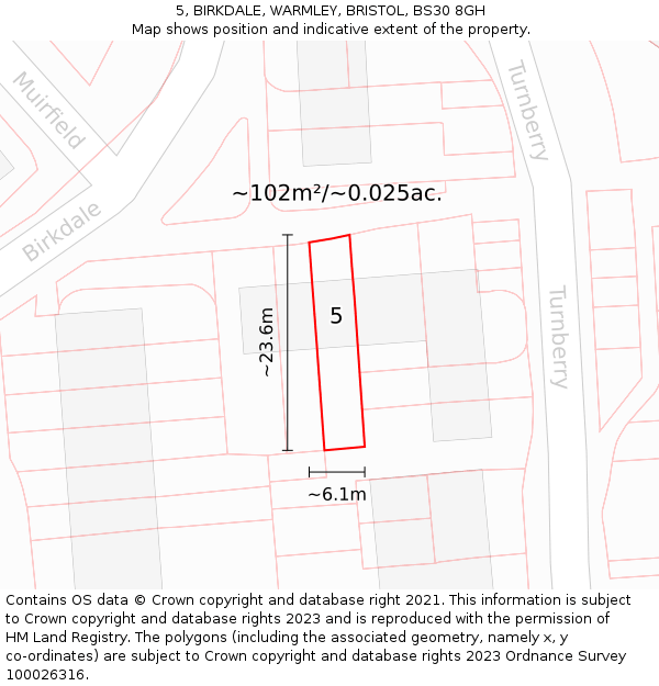 5, BIRKDALE, WARMLEY, BRISTOL, BS30 8GH: Plot and title map