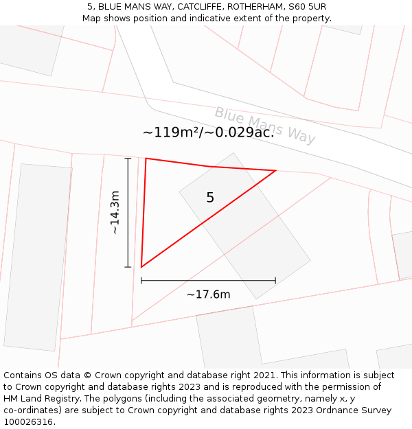 5, BLUE MANS WAY, CATCLIFFE, ROTHERHAM, S60 5UR: Plot and title map