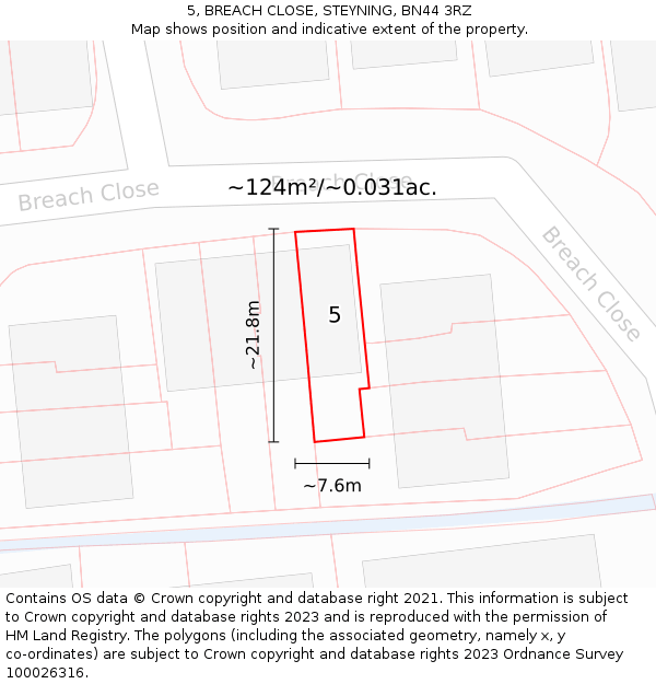 5, BREACH CLOSE, STEYNING, BN44 3RZ: Plot and title map