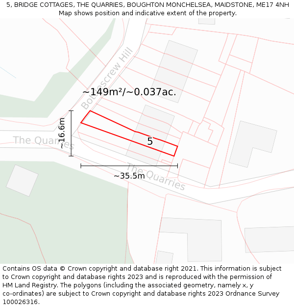5, BRIDGE COTTAGES, THE QUARRIES, BOUGHTON MONCHELSEA, MAIDSTONE, ME17 4NH: Plot and title map