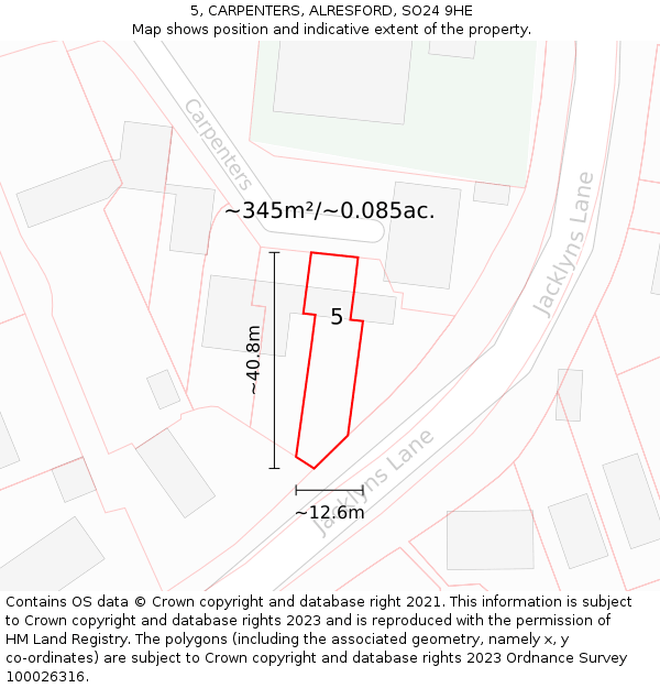 5, CARPENTERS, ALRESFORD, SO24 9HE: Plot and title map