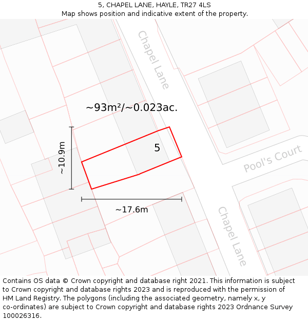 5, CHAPEL LANE, HAYLE, TR27 4LS: Plot and title map