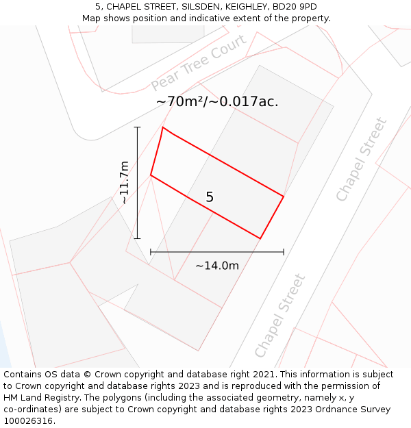 5, CHAPEL STREET, SILSDEN, KEIGHLEY, BD20 9PD: Plot and title map