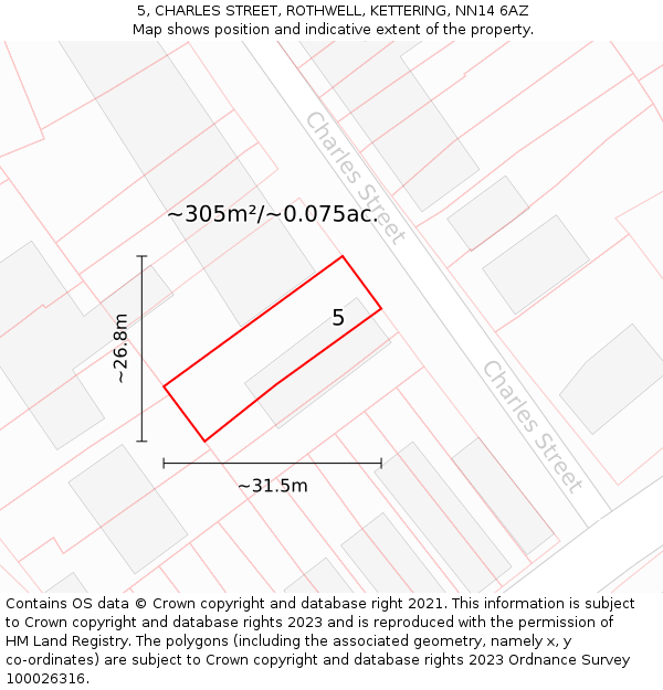 5, CHARLES STREET, ROTHWELL, KETTERING, NN14 6AZ: Plot and title map