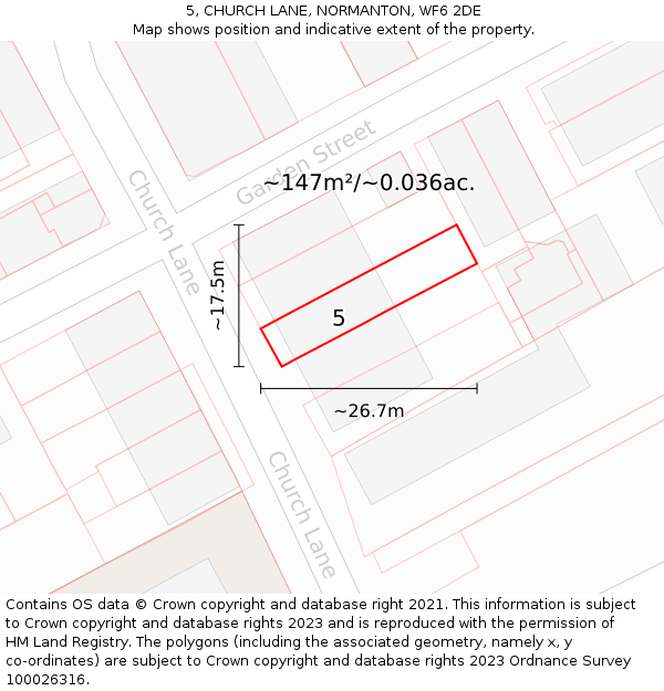 5, CHURCH LANE, NORMANTON, WF6 2DE: Plot and title map