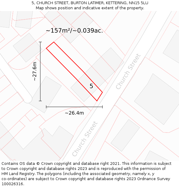 5, CHURCH STREET, BURTON LATIMER, KETTERING, NN15 5LU: Plot and title map