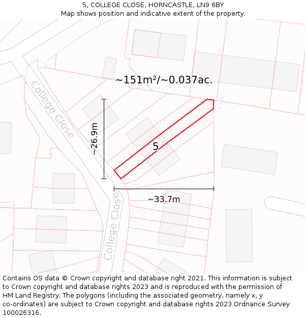 5, COLLEGE CLOSE, HORNCASTLE, LN9 6BY: Plot and title map