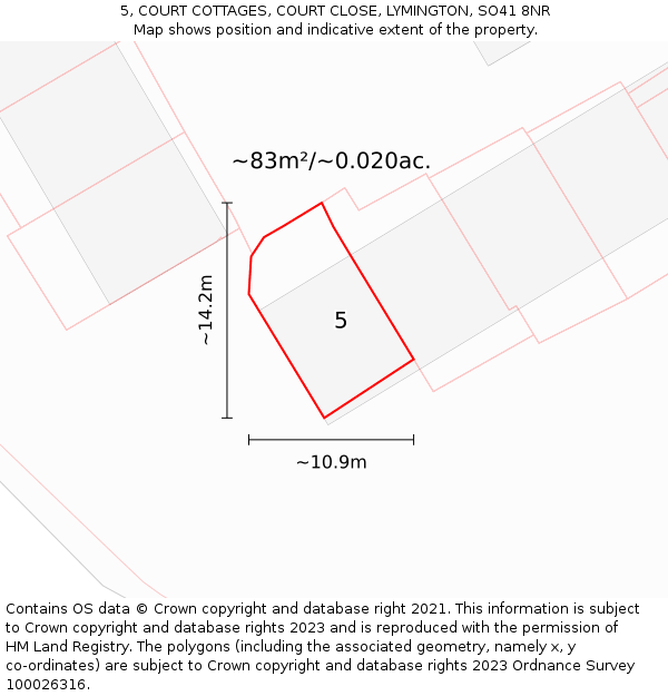 5, COURT COTTAGES, COURT CLOSE, LYMINGTON, SO41 8NR: Plot and title map