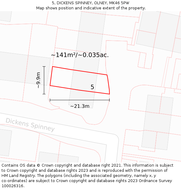 5, DICKENS SPINNEY, OLNEY, MK46 5PW: Plot and title map